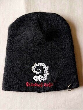 Black Bleeding Edge Goth membership exclusive pierced beanie toque knit hat